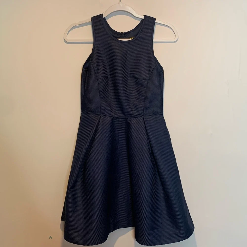 Maje Grease Fit and Flare Midnight Blue Marine Mini Dress Ribbed Textured - Picture 3 of 9